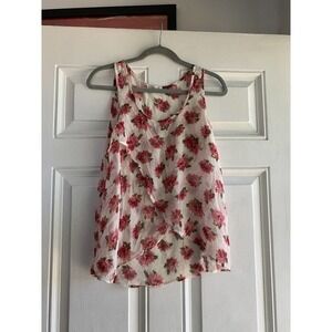 Lush Tank Top Womens Small White Floral‎ Chiffon Semi-Sheer Button at Nape